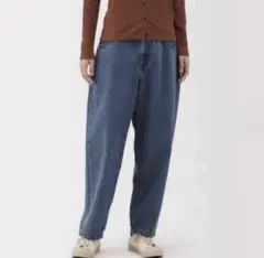 MUJI／無印良品・木の実から作ったカポック混　デニムバレルパンツ