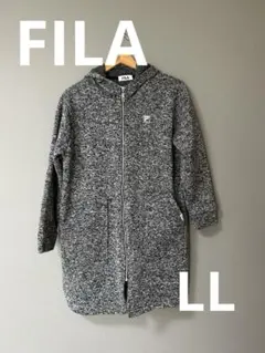 FILA フード付きロングジップアップパーカー グレー系 裏起毛 LLサイズ