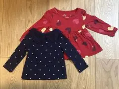 baby gap 赤ハートとネイビードット柄のカットソー 2枚セット