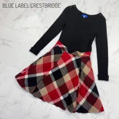 ブルーレーベルクレストブリッジ　ニットドッキングワンピース　チェック　赤　S　1