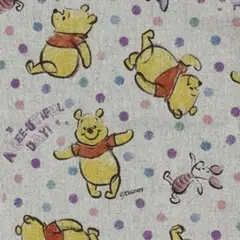 プー　イーヨー　ピグレット　ドット　ディズニー　綿麻生地　コットンリネン　日本製