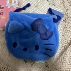 ハローキティ 青いポーチ リボン付きとパイルポーチ（ピンク）2点セット