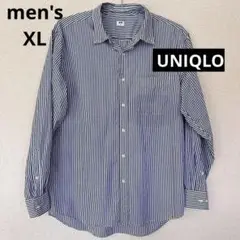 お値下げ中UNIQLO 青白のストライプ 長袖シャツ XL メンズ　メンズライク