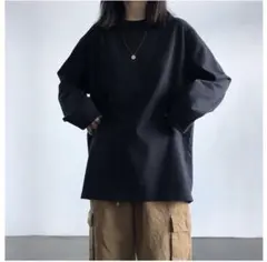 【新品】長袖 Tシャツ ブラック ロンT オーバーサイズ M ブラック