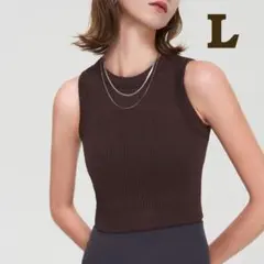 ヨガウェア ブラトップ タンクトップ ブラウン ピラティス ノースリーブ L