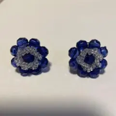 ヴィンテージ　ビーズ　イヤリング　ブルー
