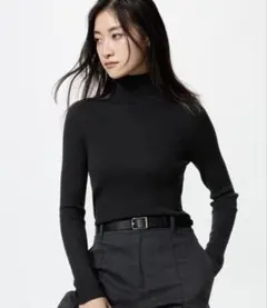 【UNIQLOメリノリブタートルネックセーター　ブラック　L