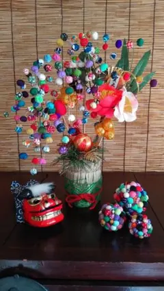 和風インテリア飾り♪ポンポン玉飾り棒2本セットちりめん細工