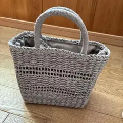 グレー 編み込み かごバッグ