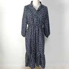 アベイル SUREVE 花柄 開襟 ロングワンピース ネイビー Lサイズ 長袖