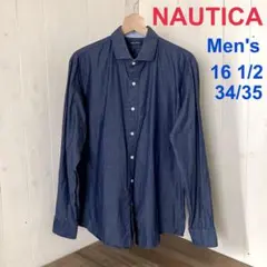 【NAUTICA】長袖シャツ　16 1/2 34/35（L？）　デニムブルー