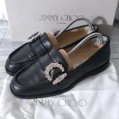 箱保存袋付き✨ジミーチュウ　CHERI LOAFER　ビジュー　黒　レザー　38