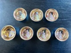 九谷焼 金色内側・青い外側のお猪口7個セット