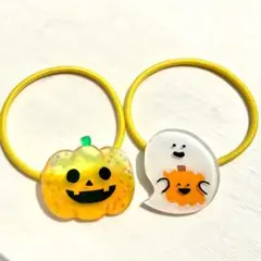 No.110ハロウィン　おばけ　キッズヘアゴム　　カボチャ イエロー