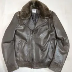 美品 エンメティ コルビー ダブルライダースジャケット 襟ボア ラムレザー