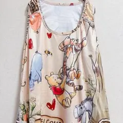 プーさん 総柄 ワンピース ノースリーブ ルームウェア ビッグサイズ 3XL