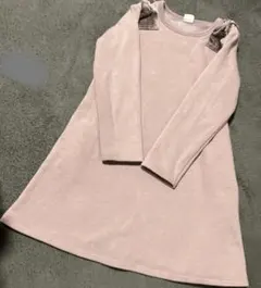 devirock くすみピンク リボン付き 裏起毛ワンピース 120