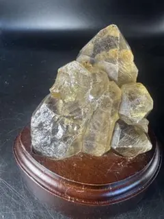 天然石】ハイランク シトリン 黄水晶 ポイント 六角柱 木製台座付き