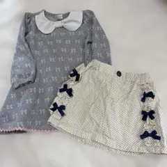 【110センチ】シャーリーテンプル　グレーリボン柄ワンピースとスカートセット