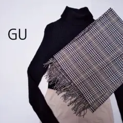 GU ジーユー ストール 大判 チェック ブラック×ホワイト×ベージュ