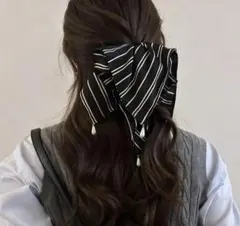 黒白ストライプ スカーフ パール付き