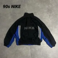 【稀少】90sNIKEナイロンジャケット刺繍ロゴ　レトロY2K古着ブラックブルー