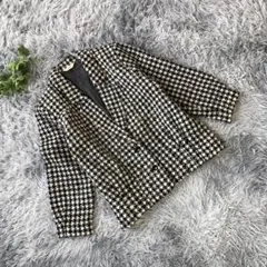 ERPINA【M】白黒 チェック 千鳥格子 ノーカラー ジャケット レディース