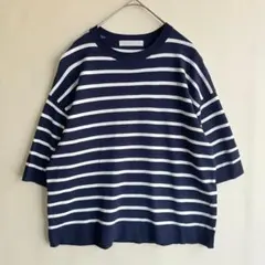 美品　Doclasse レディース　ボーダー クルーネック 半袖　サマーニットのサムネイル