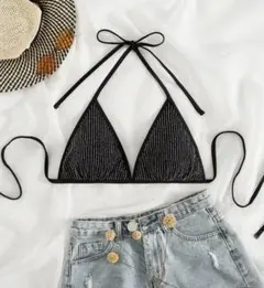 SHEIN Swim キラキラ ホルター トライアングル ビキニセット