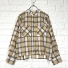 ショコラフィネローブ【F】白×ベージュ チェック 長袖シャツ 綿100％ 春夏