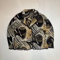 総柄 シアーシャツ レディース ヴィンテージ レトロ 個性派 ブラウス 古着