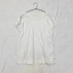 【オットーコレクション】Tシャツ 花柄レースドッキング 半袖 綿混 F