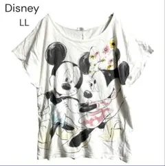 ディズニー ミッキー ミニー Tシャツ LL 白 綿100% ゆったりレディース