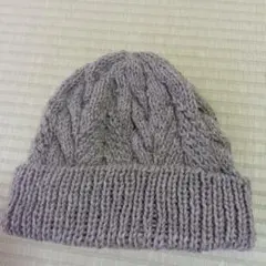 ハンドメイド ニット帽 ケーブル編み モカブラウン