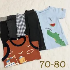 半袖Tシャツ パンツ ユニクロ 70-80 動物 ベビー服 男の子 6点セット