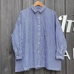 ichi ストライプシャツ　ネイビー×ホワイト