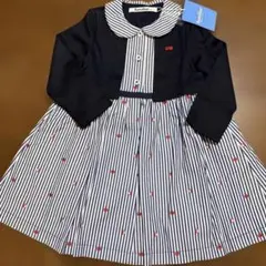 新品タグ付き【familiar 】ネイビー・ストライプ ワンピース90サイズ