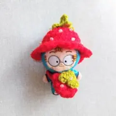 8cm　ほわぬい　忍たま　ぬい服　いちご帽子　バッグ　セット　赤