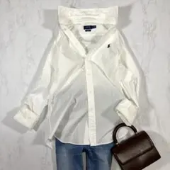 美品☆ ポロ ラルフローレン 綿100% ロゴ刺繍　長袖シャツ 白