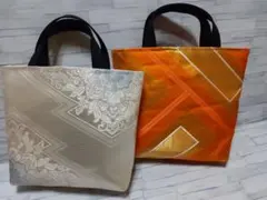 クリスマスセールハンドメイド帯リメイクバックトートバッグ2点No.626