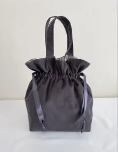 グレーコーデュロイのリバーシブル巾着バッグ（花柄裏地）