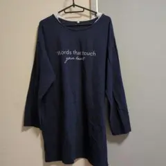 ネイビー メッセージプリント Tシャツ M