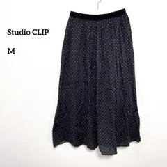 Studio CLIP 黒ドット フレアスカート 膝下Mサイズd351