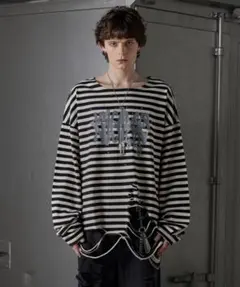 総柄ラインストーングラフィックロンT Sサイズ【GRANCY】