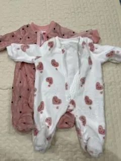 ハート柄ロンパース 50-60cm フリース ベビーアウター