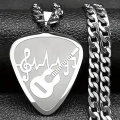 ギターネックレス　ピックプレート　シルバー