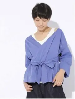 ニコアンド ブラウス シャツ カシュクール Vネック ブルー ブルー 3