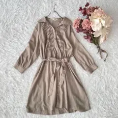 adess 東京スタイル ピンタックシャツワンピース ベージュ11ウエストリボン