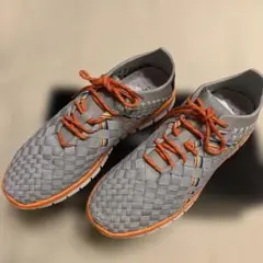 グレー/オレンジ 編み込みスニーカー26cmのサムネイル