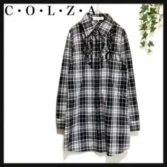 COLZA★長袖 チェック ロング シャツ チュニック フリル